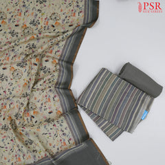 Grey Tussar Silk Dress Material