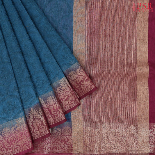 Peacock Blue Linen Saree