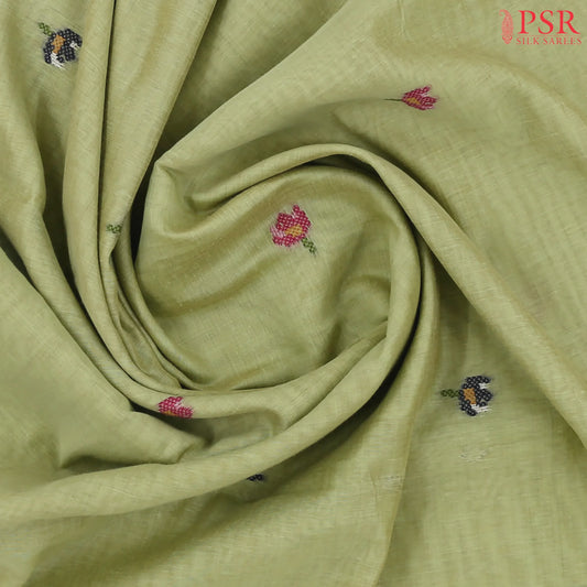 Light Moss Green Ghicha Cotton Saree