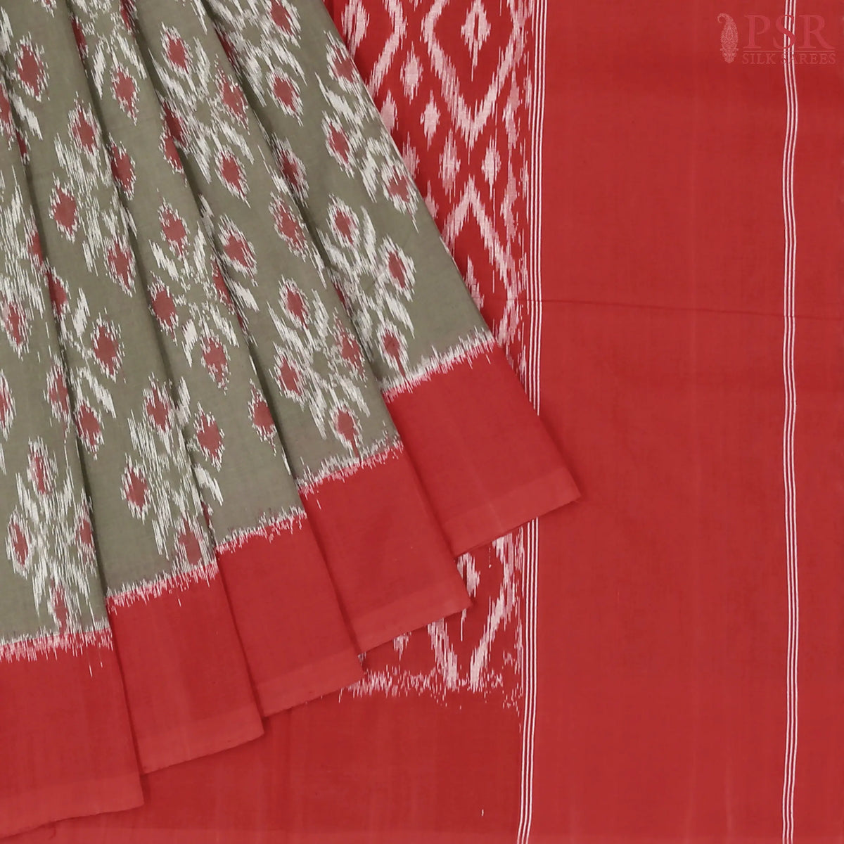 Fossil Grey Ikkat Cotton Saree