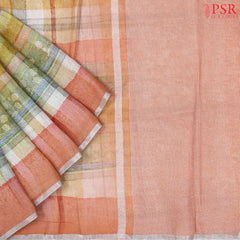 Coral Peach Linen Saree