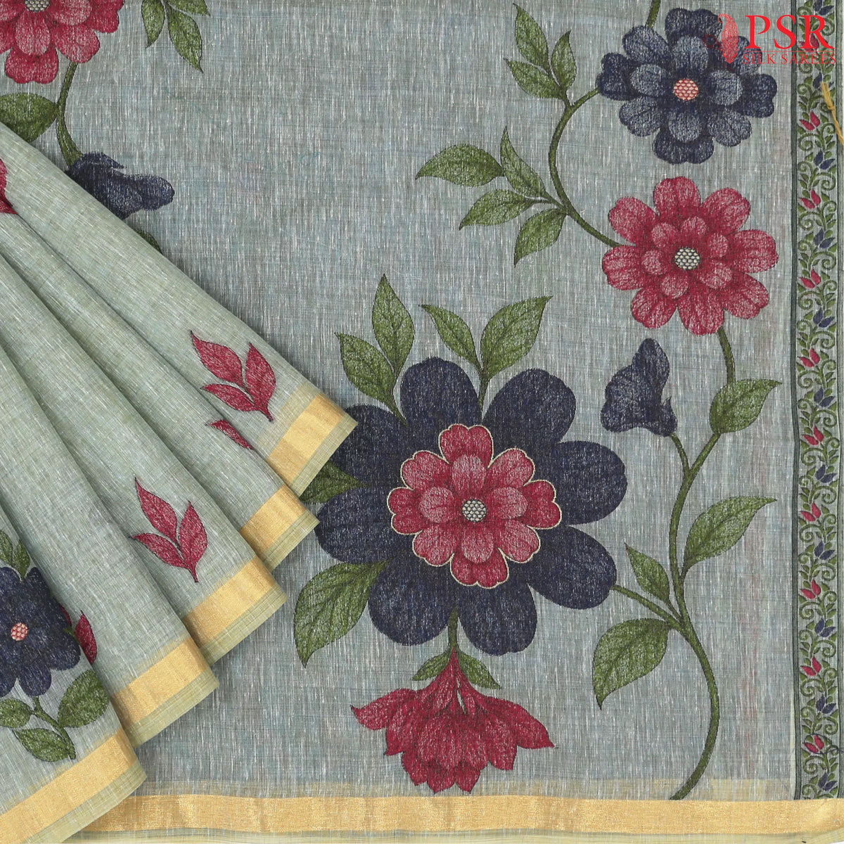 Sage Green Ghicha Cotton Saree
