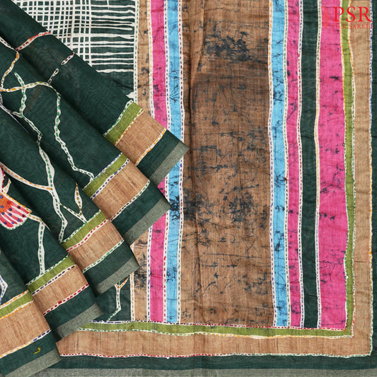 Dark Green Semi Dupion Saree