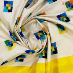 Light Beige Pochampally Silk Ikat Saree