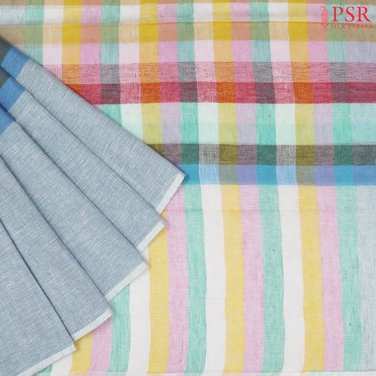 Cornflower Blue Linen Saree
