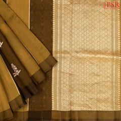 Mustard Brown Kora Banaras Silk Saree