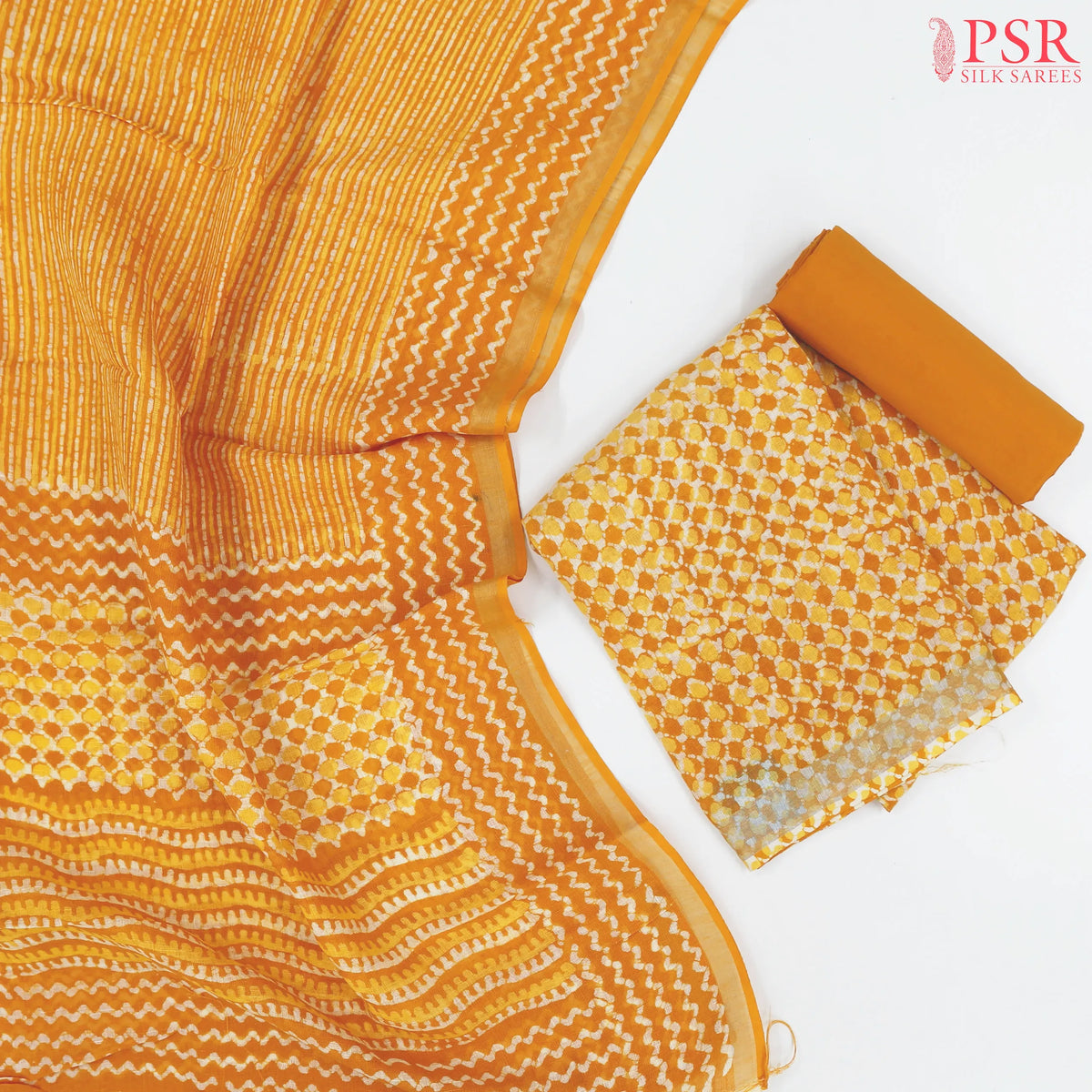 Yellow Orange Linen Dress Material