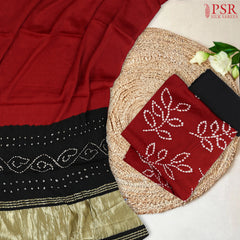 Red Bandhini Silk Dress Material