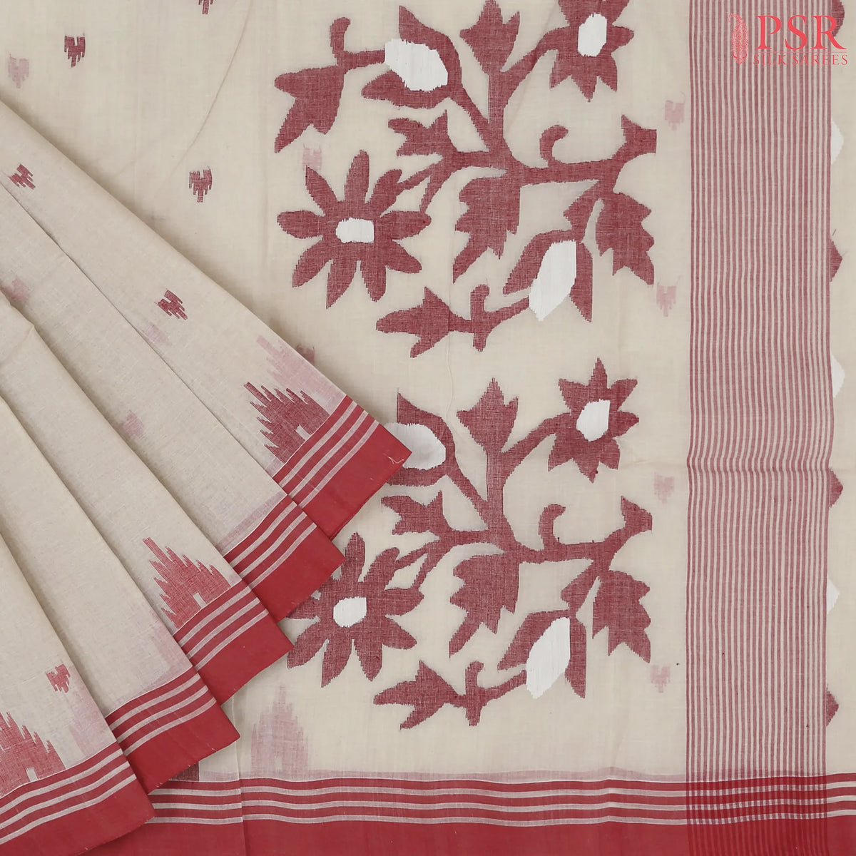Beige Bengal Cotton Saree