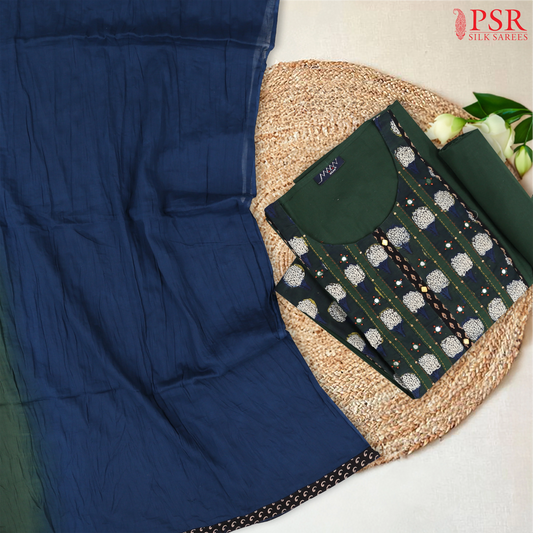 Dark Green Cotton Embroidery Dress Material