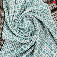 White & Sea Green Assam Saree