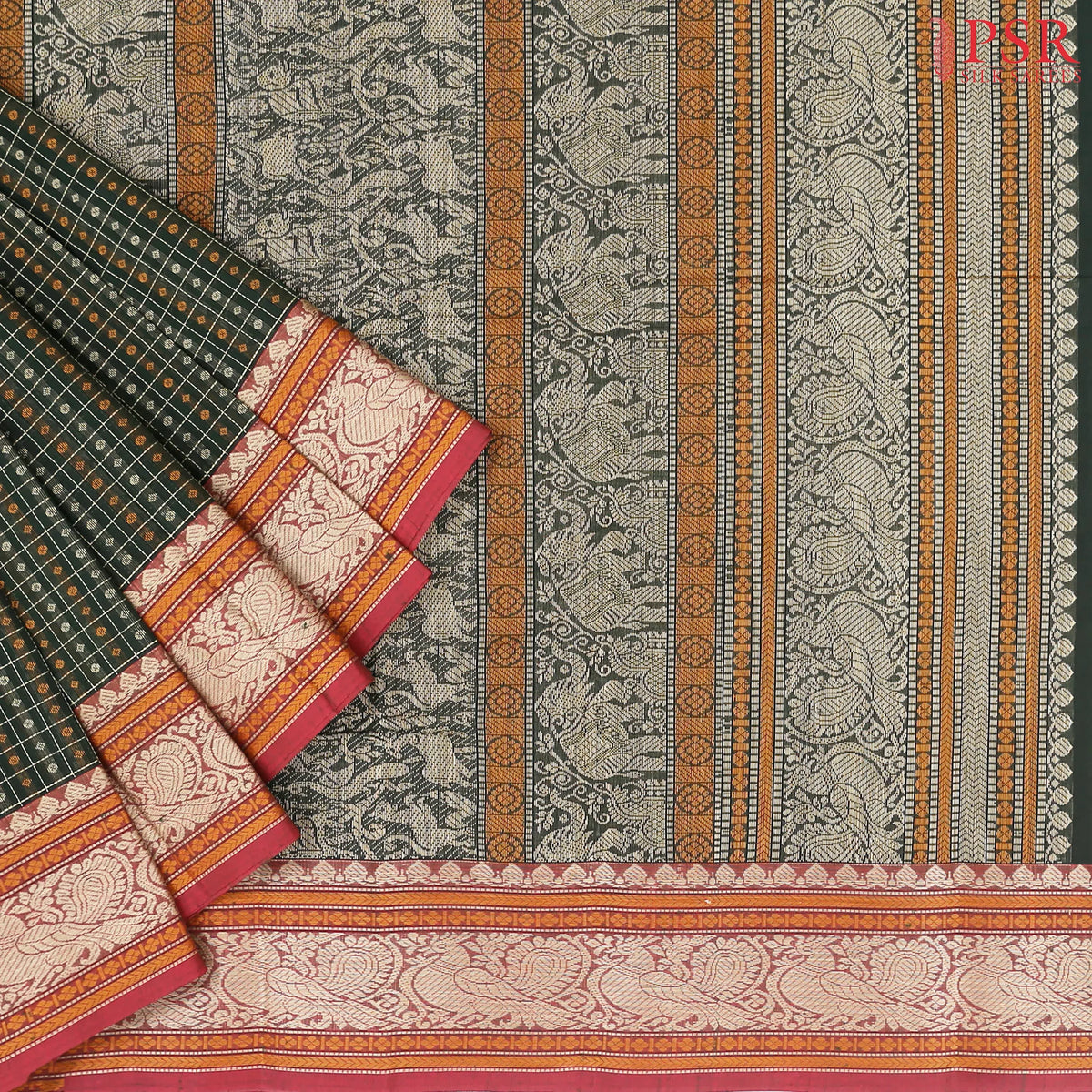 Bottle Green Kalakshetra Kovai Cotton Saree