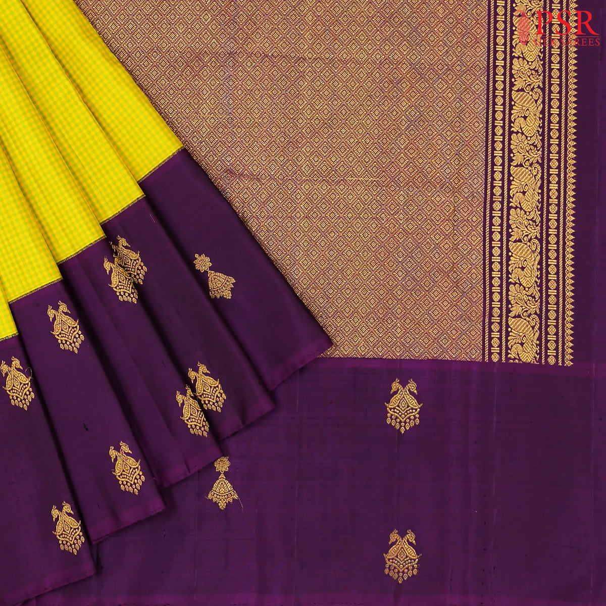 Yellow & Green Kanchipuram Silk Saree