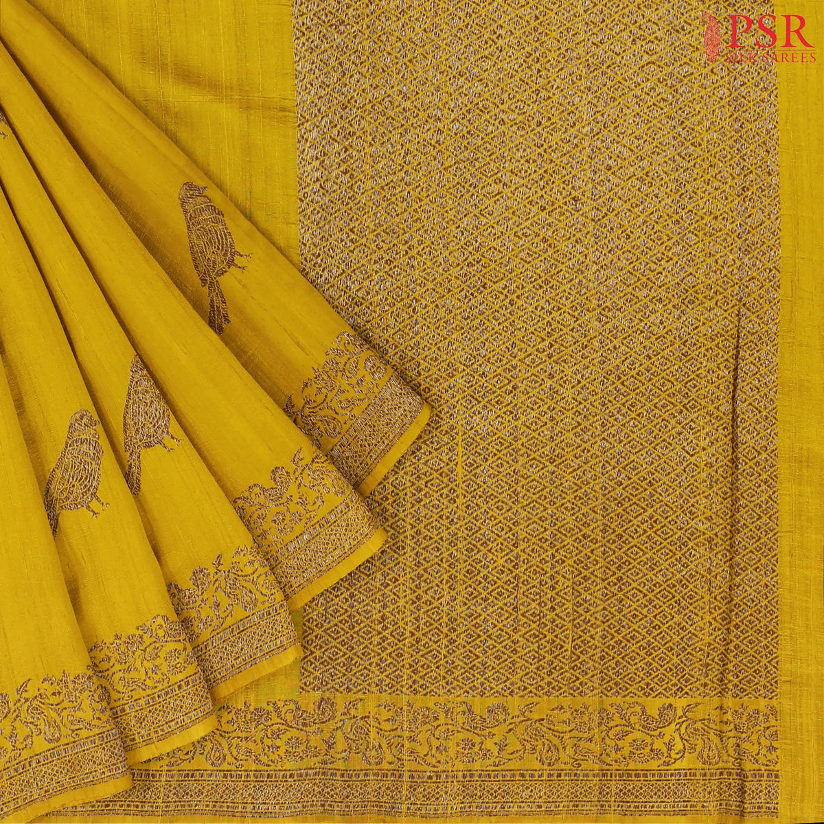 Mustard Yellow Banaras Jute Silk Saree