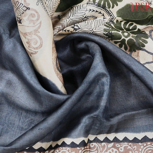 Blue-Grey Kadhi Tussar Silk Saree