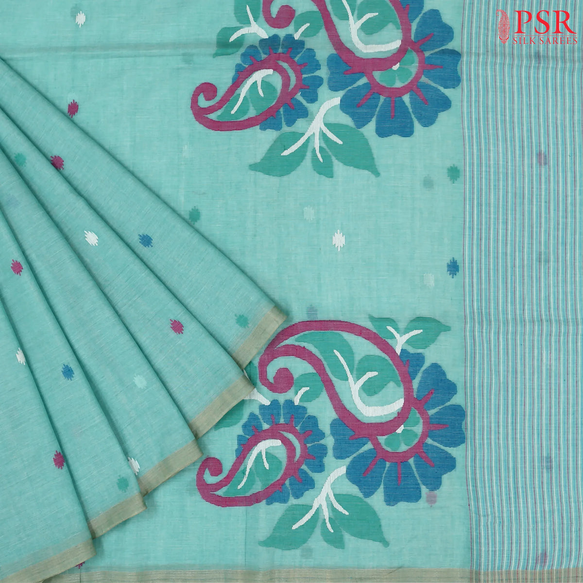 Tiffany Blue Byloom Cotton Saree