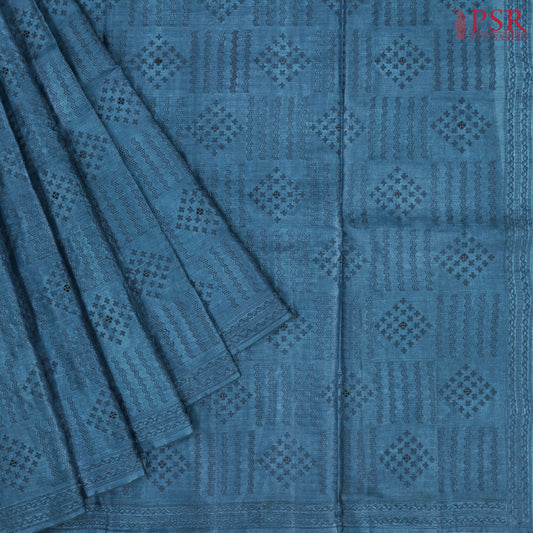 Peacock Blue Banaras Tussar Silk Saree