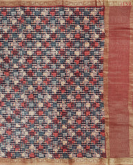 Grey & Red Munga Silk Saree