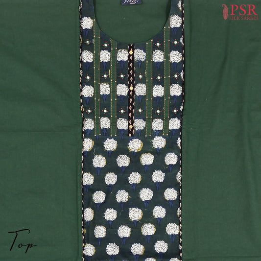 Dark Green Cotton Embroidery Dress Material