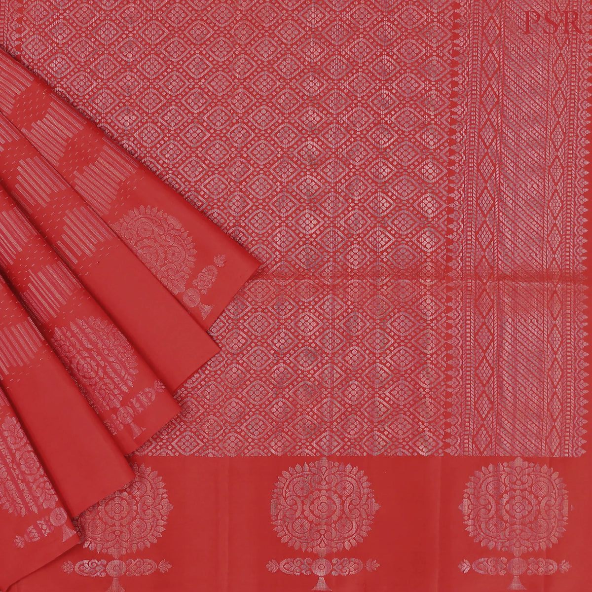 Dark Vermilion Red Soft Silk Saree