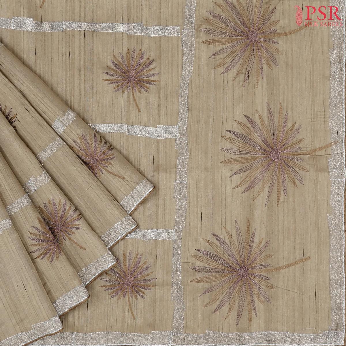 Tussar Beige Kosa Embroidery Saree