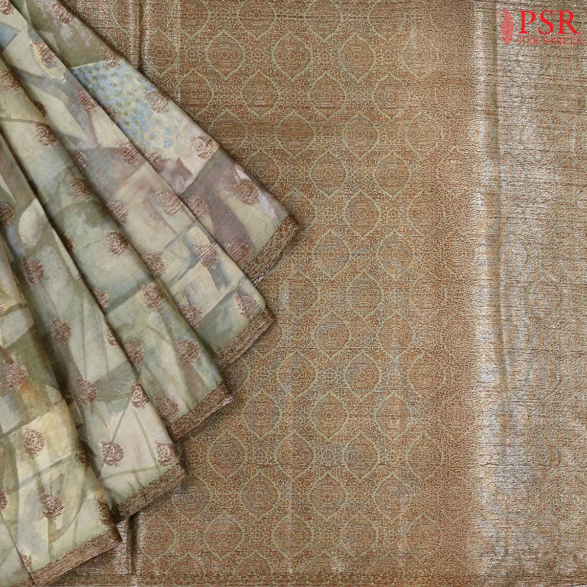Olive Beige Banaras Tussar Silk Saree