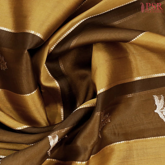Mustard Brown Kora Banaras Silk Saree
