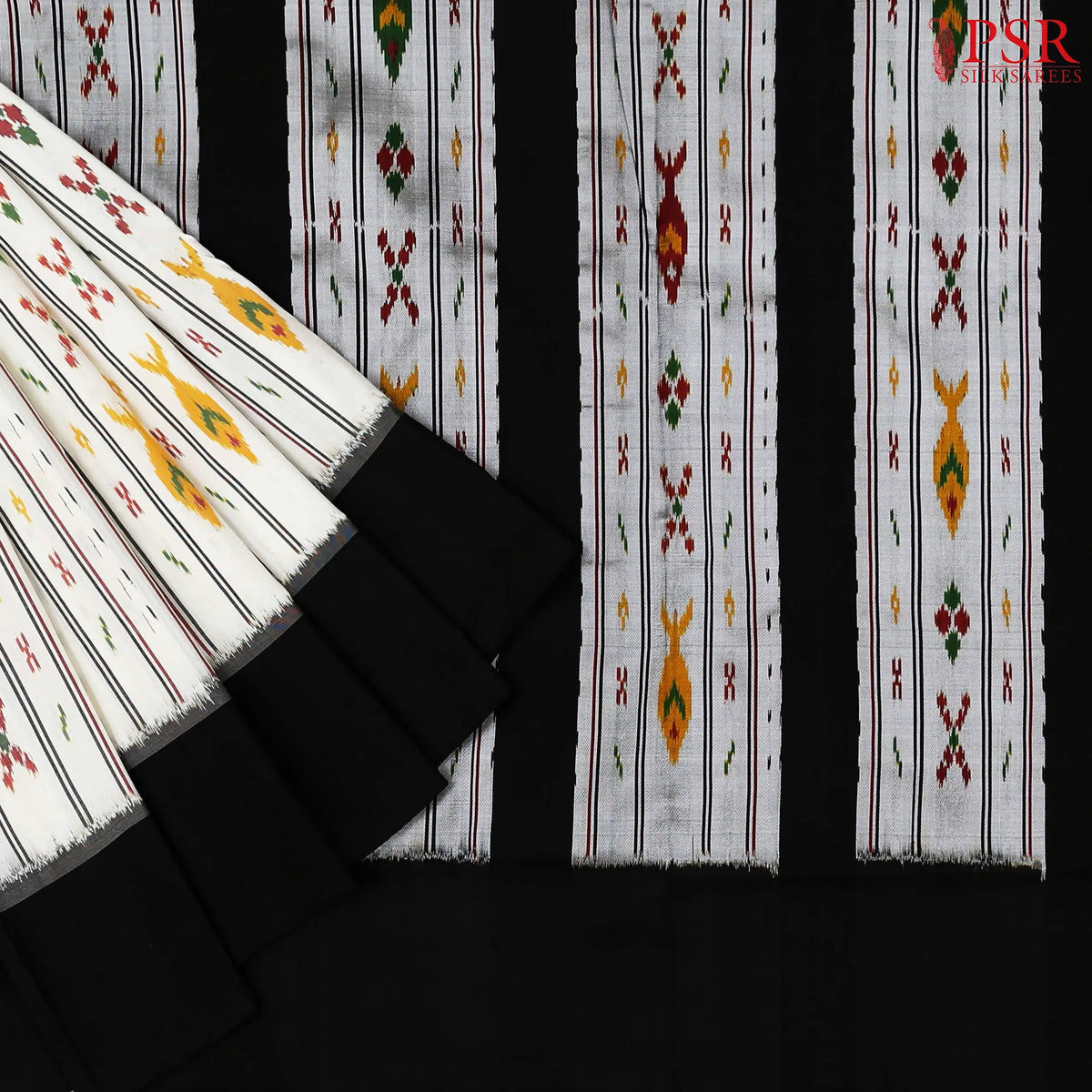 Daisy White Pochampally Silk Saree