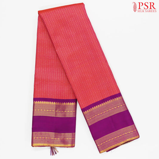Coral Pink Kanchipuram Silk Saree