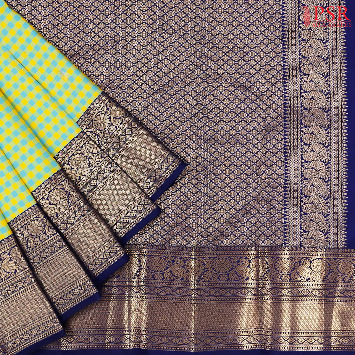 Blue & Yellow Fancy Kanchipuram Silk Saree