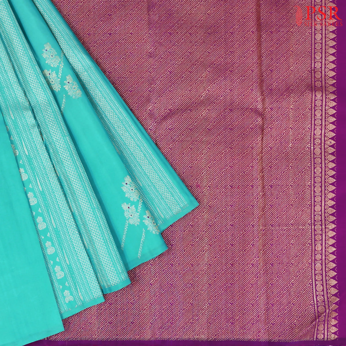 Turquoise Kanchipuram Silk Saree