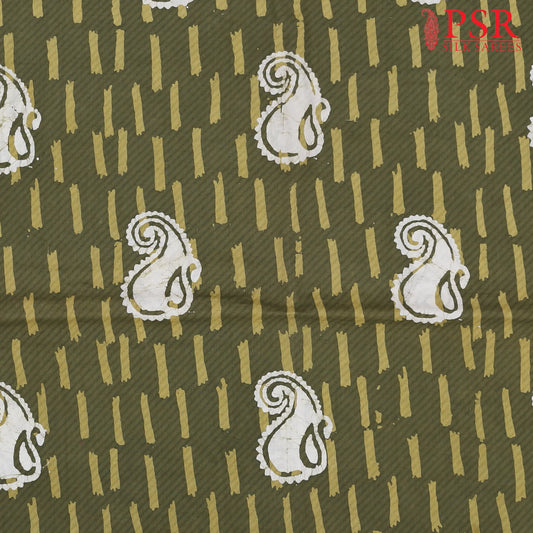 Olive Green Batik Print Emboss Running Material