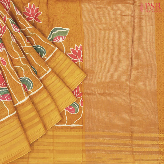 Mustard Yellow Chanderi Silk Cotton Saree