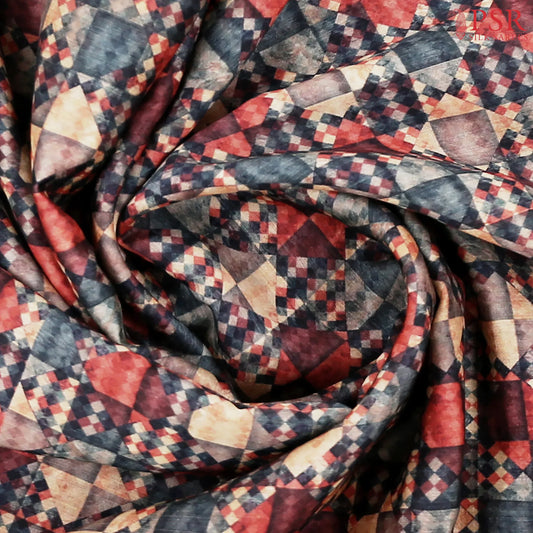 Grey & Red Munga Silk Saree