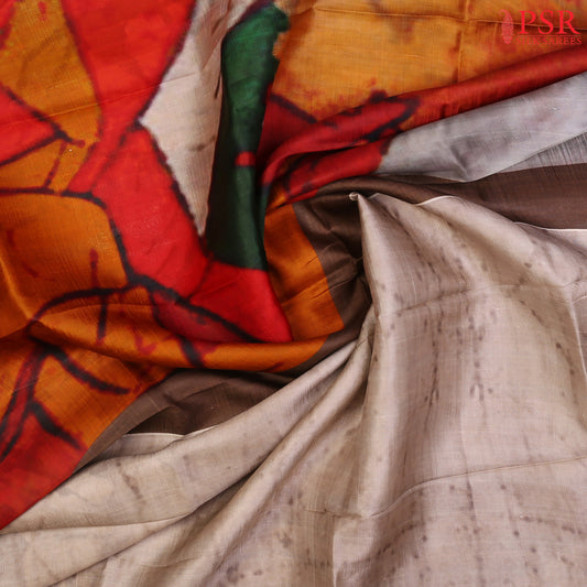 Greyish Beige Colorful Murshidabad Silk Saree