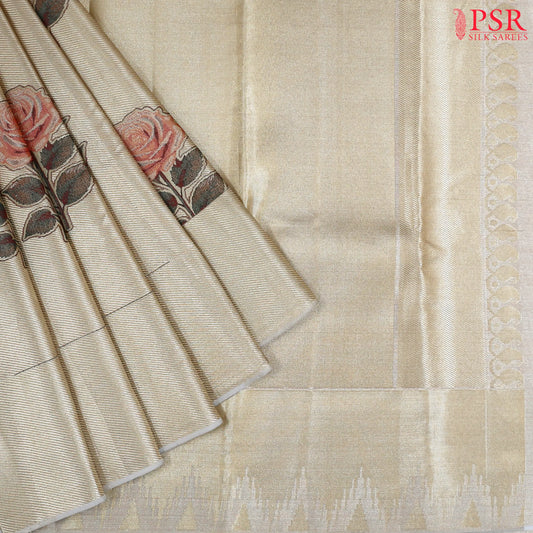 Golden Beige Kanchipuram Tissue Silk Saree