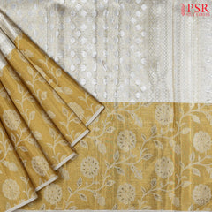Silver Pearl Kanchipuram Jacquard Tissue Silk Saree
