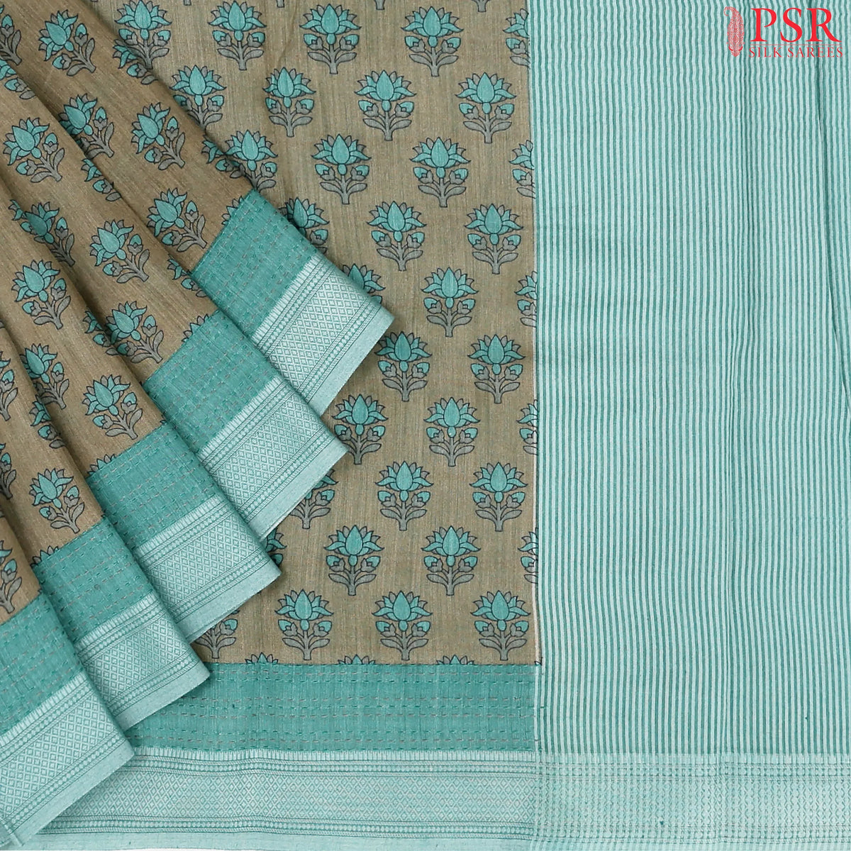 Dark Taupe Grey Munga Silk Saree