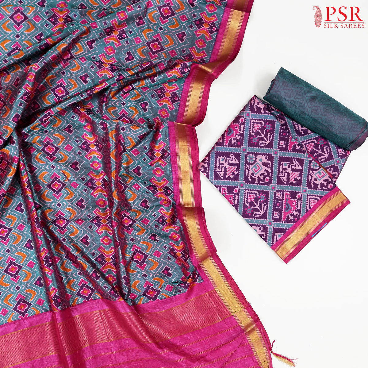 Dark Purple Soft Patola Silk Cotton Dress Material