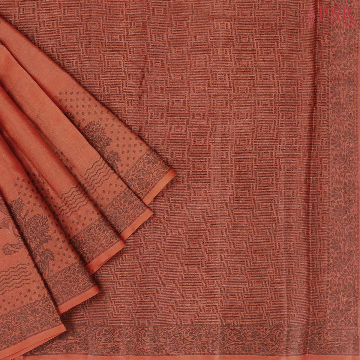 Dark Orange Banaras Tussar Silk Saree