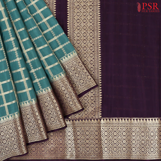 Dark Turquoise Semi Binny Silk Saree