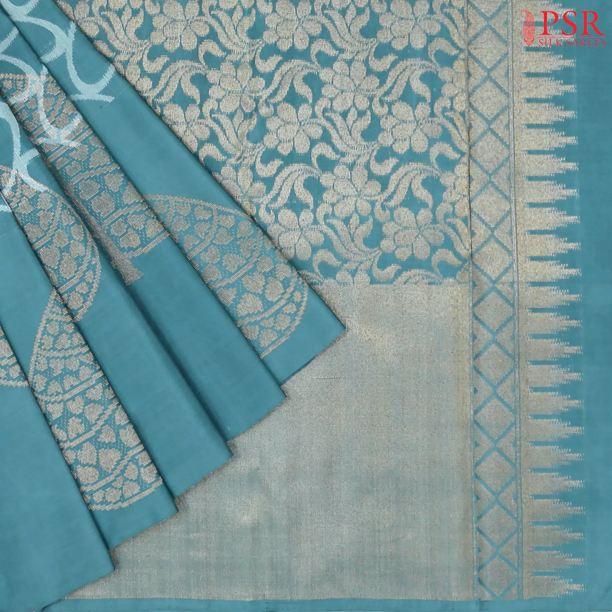 Teal Blue Kanchipuram Silk Saree