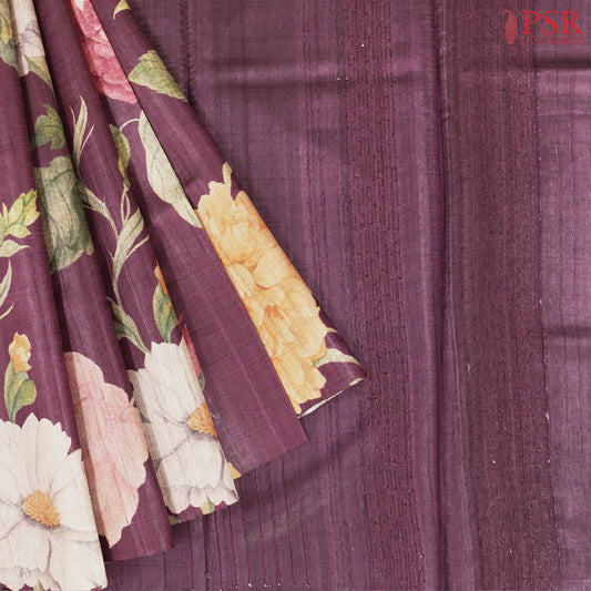 Dark Magenta Purple Kadhi Tussar Silk Saree