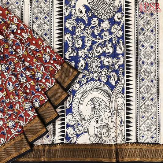 Antique Red Kalamkari Silk Saree