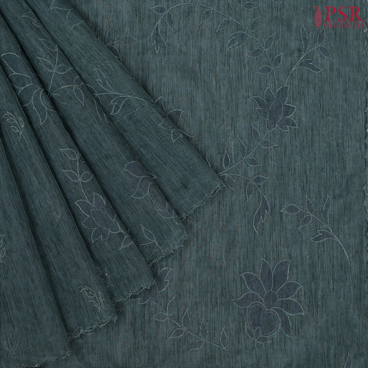 Dark Peacock Teal Linen Saree