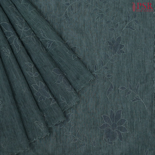 Dark Peacock Teal Linen Saree