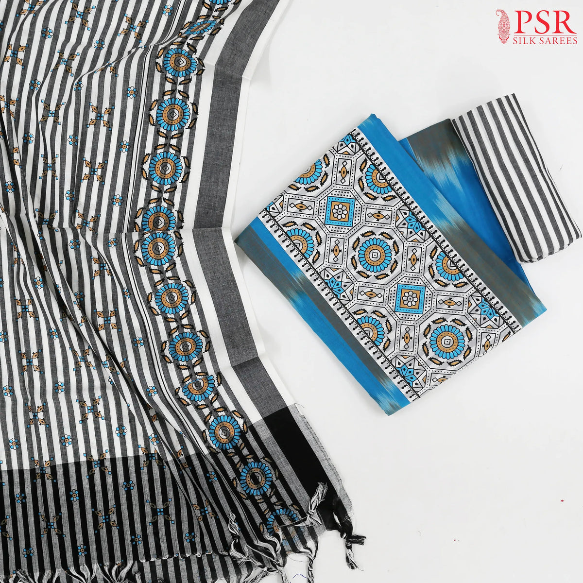 Blue & Grey Chirala Cotton Dress Material