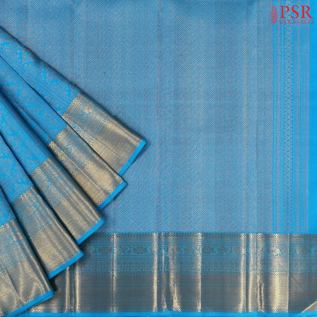 Chintamani Blue Kanchipuram Jacquard Silk Saree