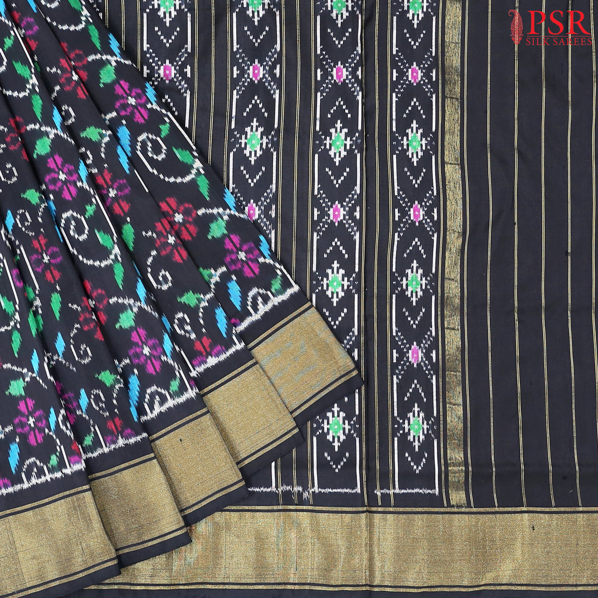 Black Pochampally Silk Ikat Saree