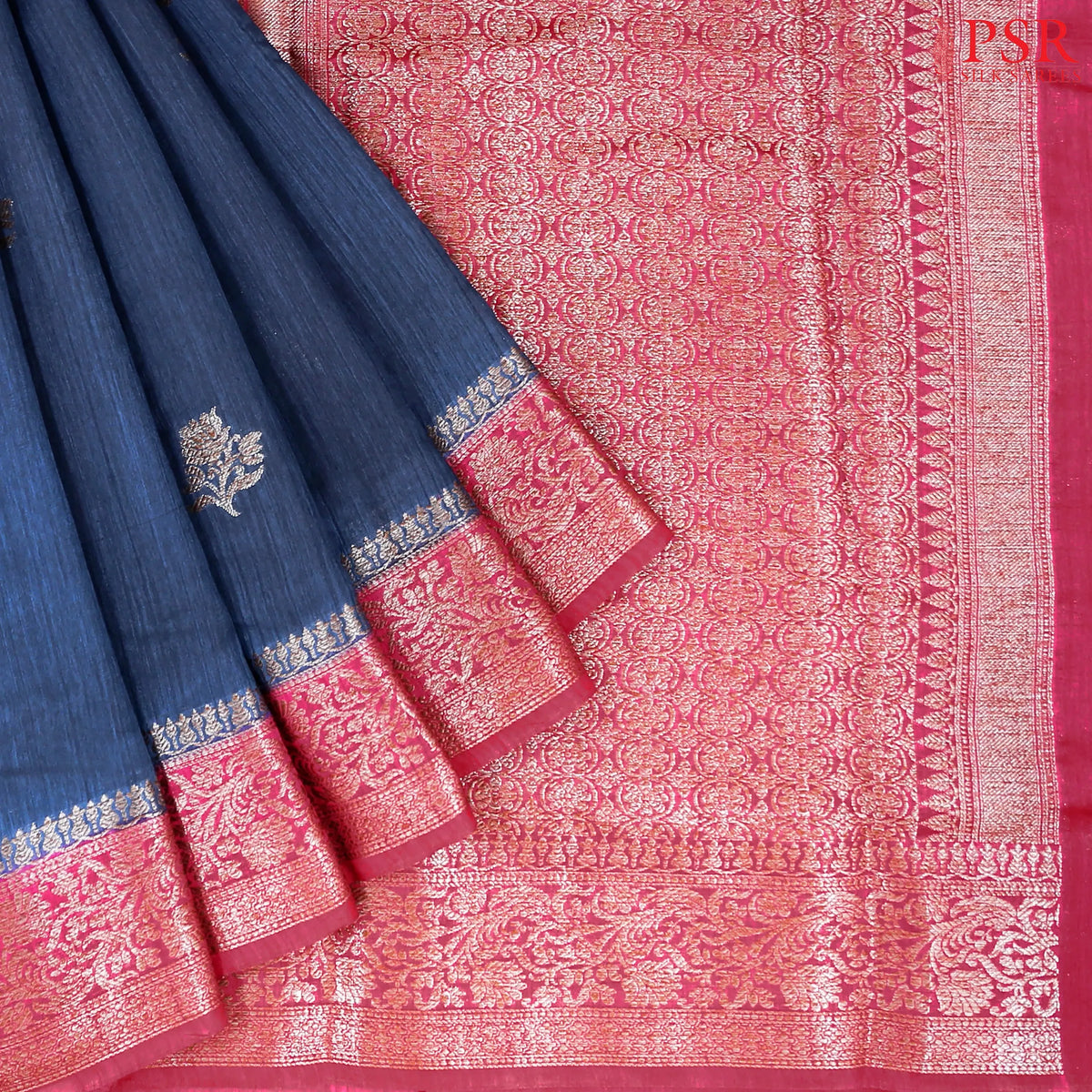 Dark Blue Semi Banaras Saree